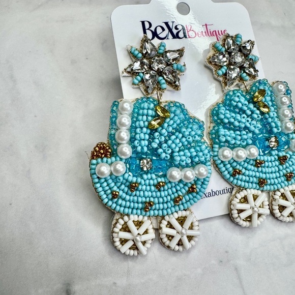 Turquoise Beaded Carriage Earrings - Picture 2 of 4